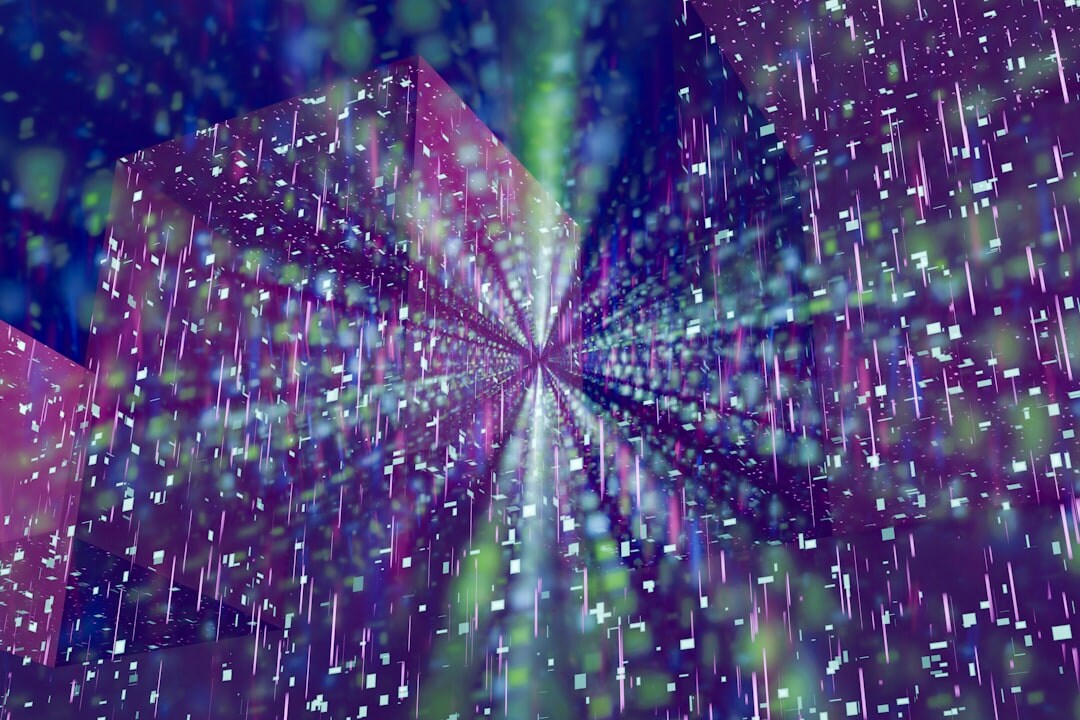 Quantum computing abstract visualization with glowing particles